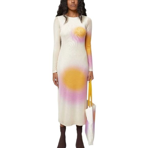 Find Me Now Aura Cream Mesh Sun Design Midi Dress | M - Picture 1 of 10
